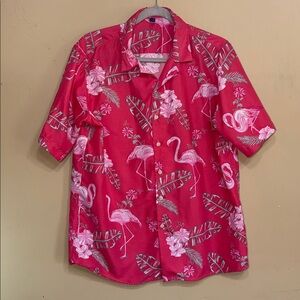Flamingo Print Pink Hawaiian Shirt Size Medium